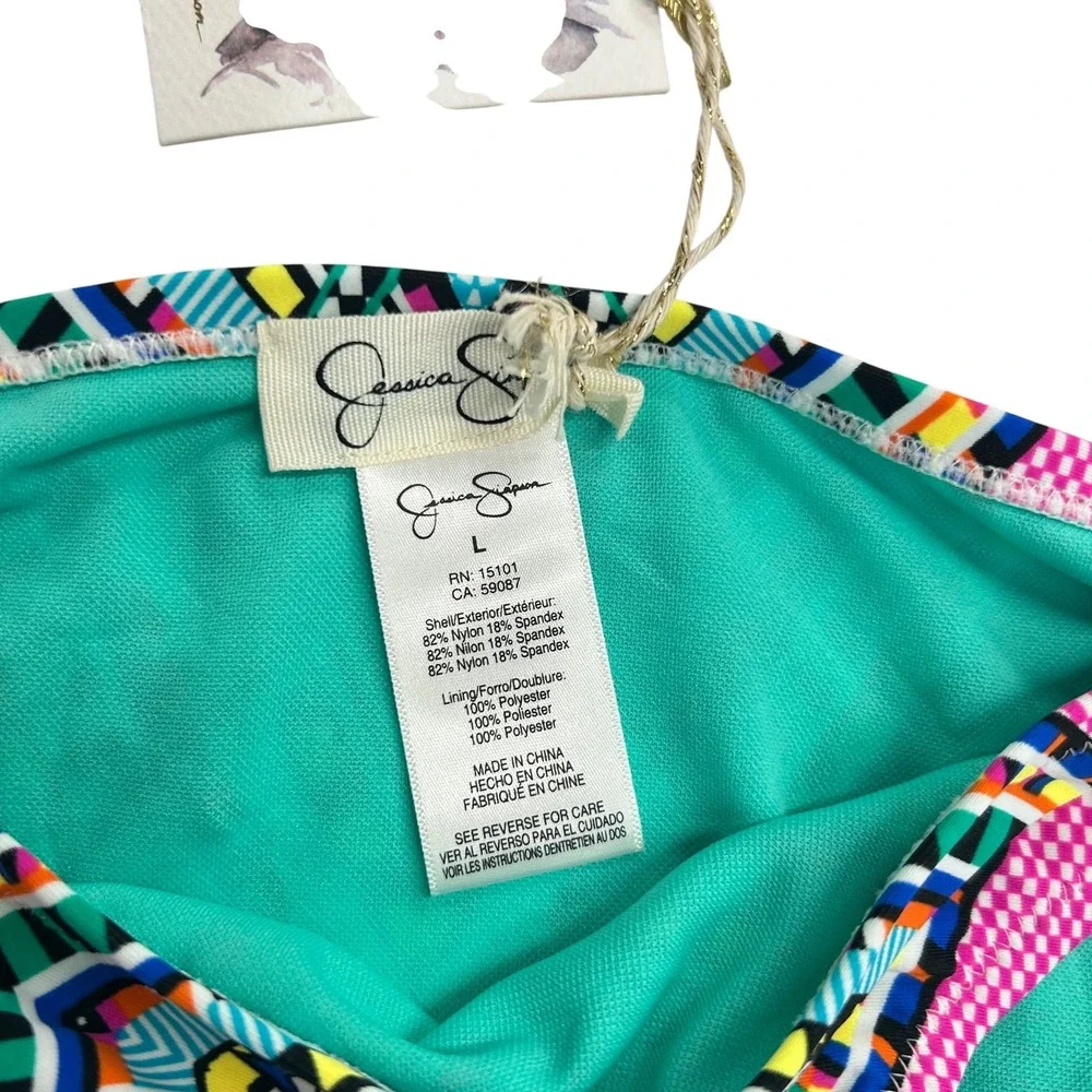 Jessica Simpson Boho Resort Bikini‎ Bottoms Large Tribal Geometric Swimwear NWT